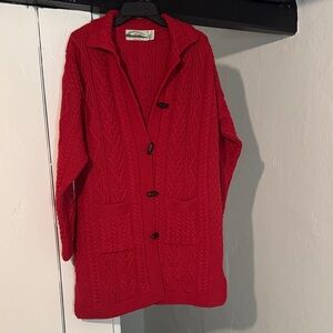 Aran Crafts 100% Merino Wool Red Women's Cardigan Sweater Ireland